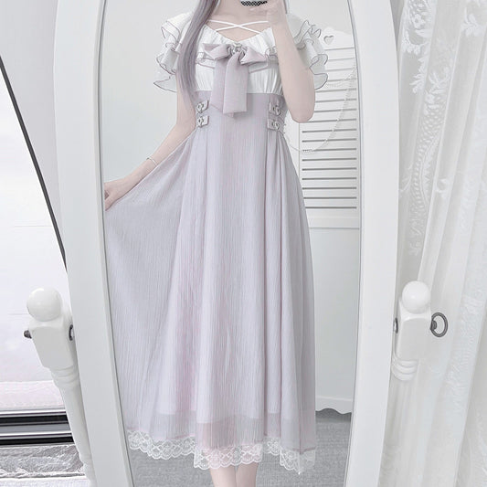 Lace Bow Ruffle Sleeve Lolita Midi Dress SE23967