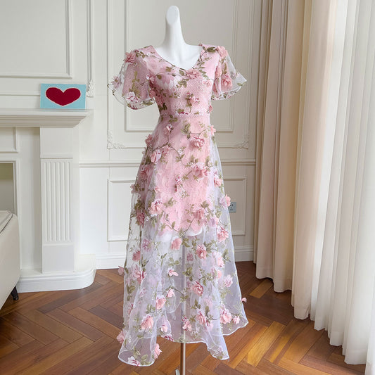 Organza Pink Lace Flower Dress SE22852