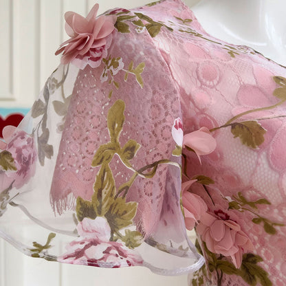 Organza Pink Lace Flower Dress SE22852