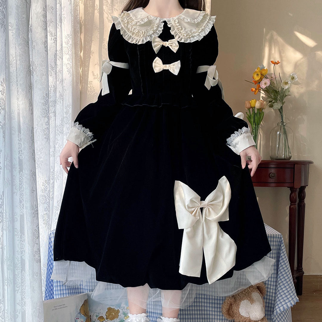 Black Velvet Dress With Bow SE23078