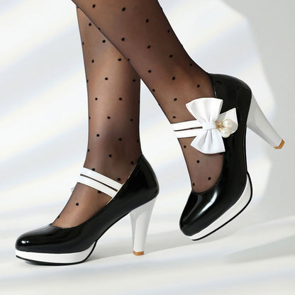 Colorblock Bow Heels Shoes SE23190