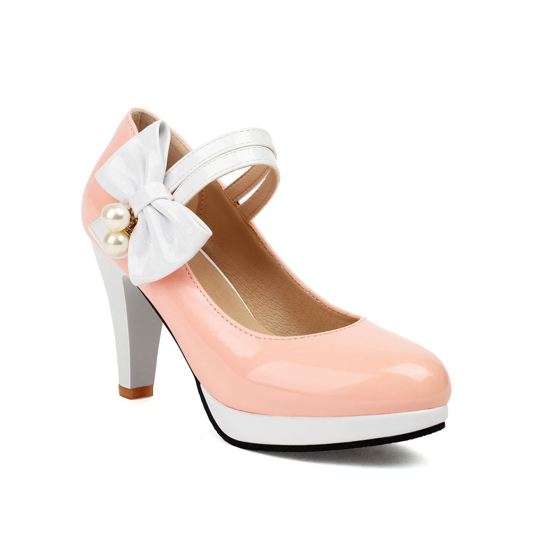 Colorblock Bow Heels Shoes SE23190