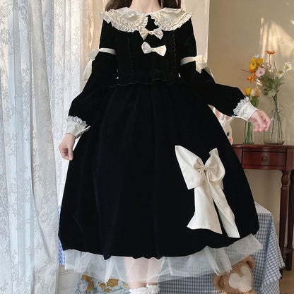 Black Velvet Dress With Bow SE23078