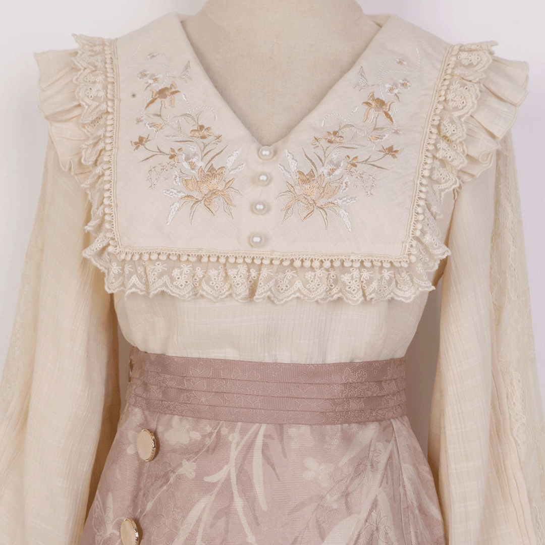 Lace Flower Shirt Skirt Set SE23065