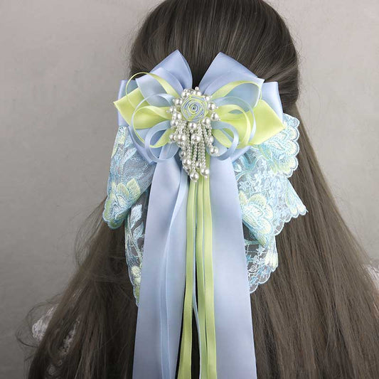 Blue Flower Long Tail Bow Hair Pin SE23052