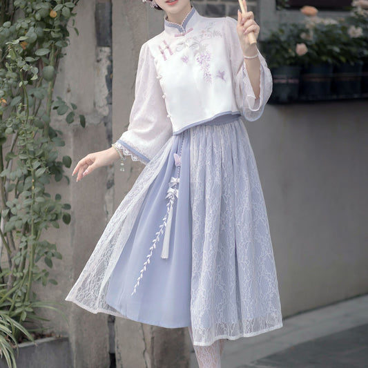 Fringed Butterfly Skirt Flower Top Set SE22782