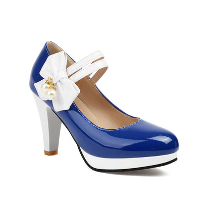 Colorblock Bow Heels Shoes SE23190