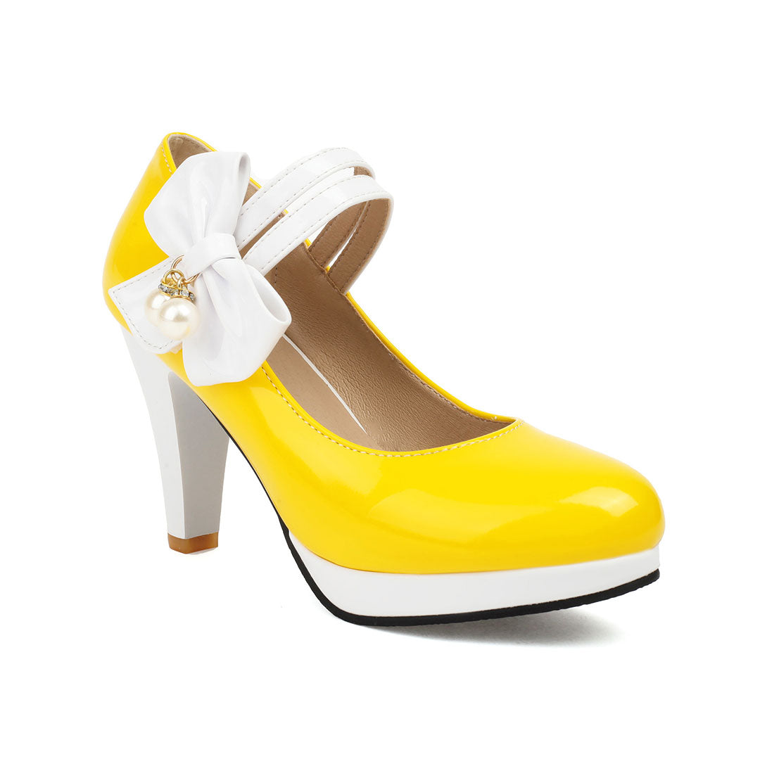 Colorblock Bow Heels Shoes SE23190