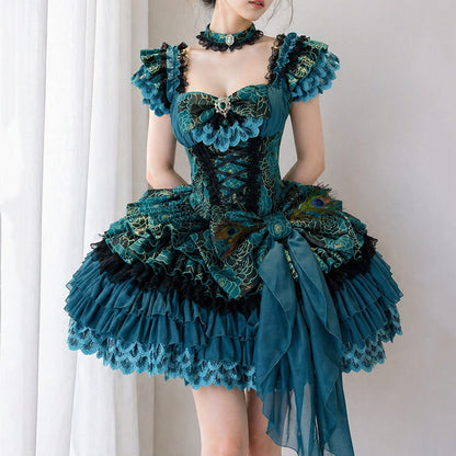 Elegant Peacock Feather Inspired Lolita Dress SE23962