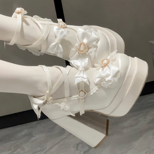 Lace Bow Lolita Heel Shoes SE23956