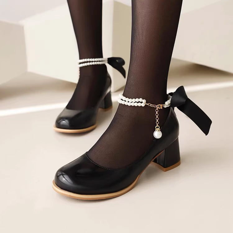 Beaded Bow Heels Shoes SE22953