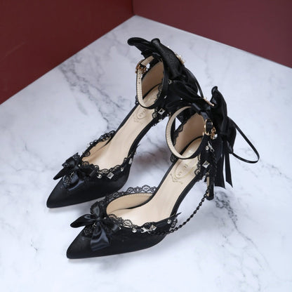 Black Bow Lolita Heels Shoes SE23707