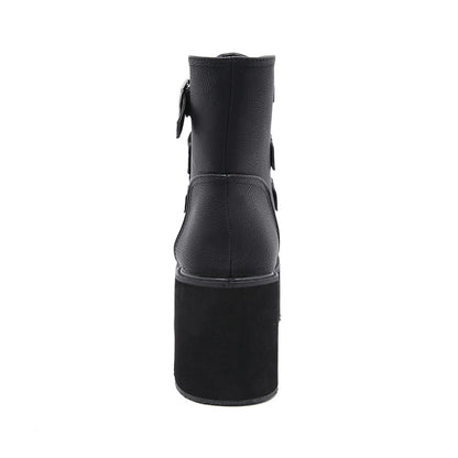 Black Buckle Strap Platform Combat Boots SE23564