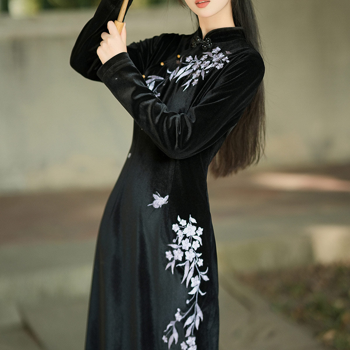 Black Flower Cheongsam Dress SE23814