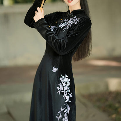 Black Flower Cheongsam Dress SE23814