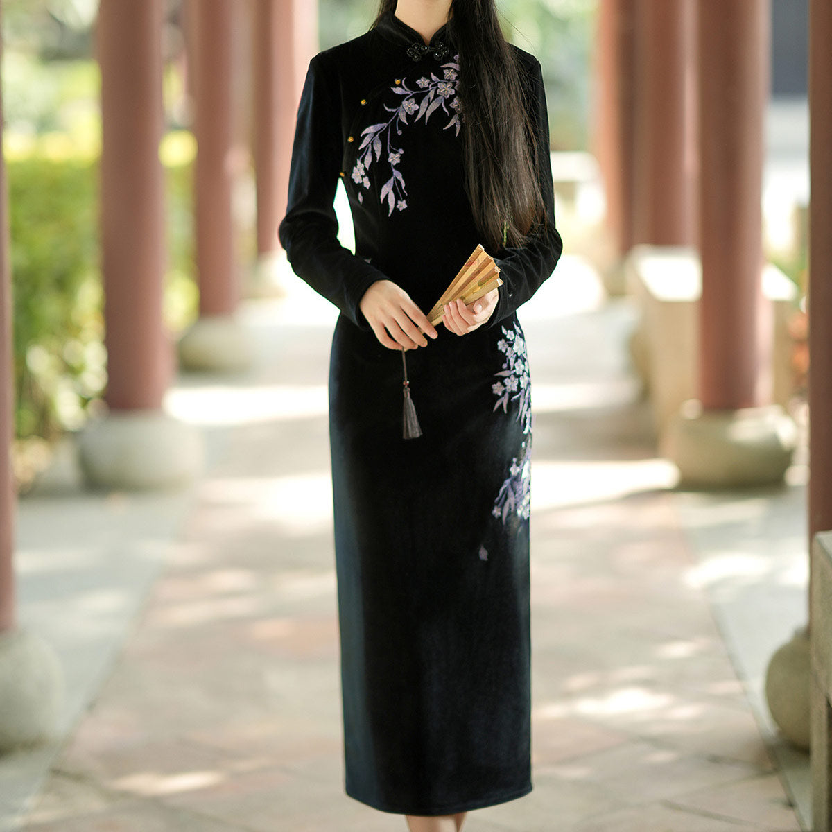 Black Flower Cheongsam Dress SE23814