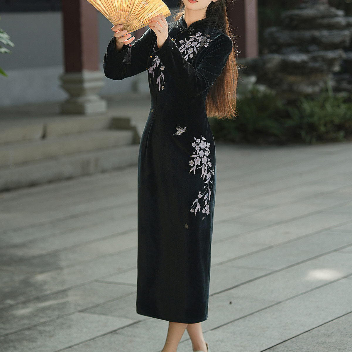 Black Flower Cheongsam Dress SE23814