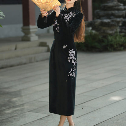 Black Flower Cheongsam Dress SE23814