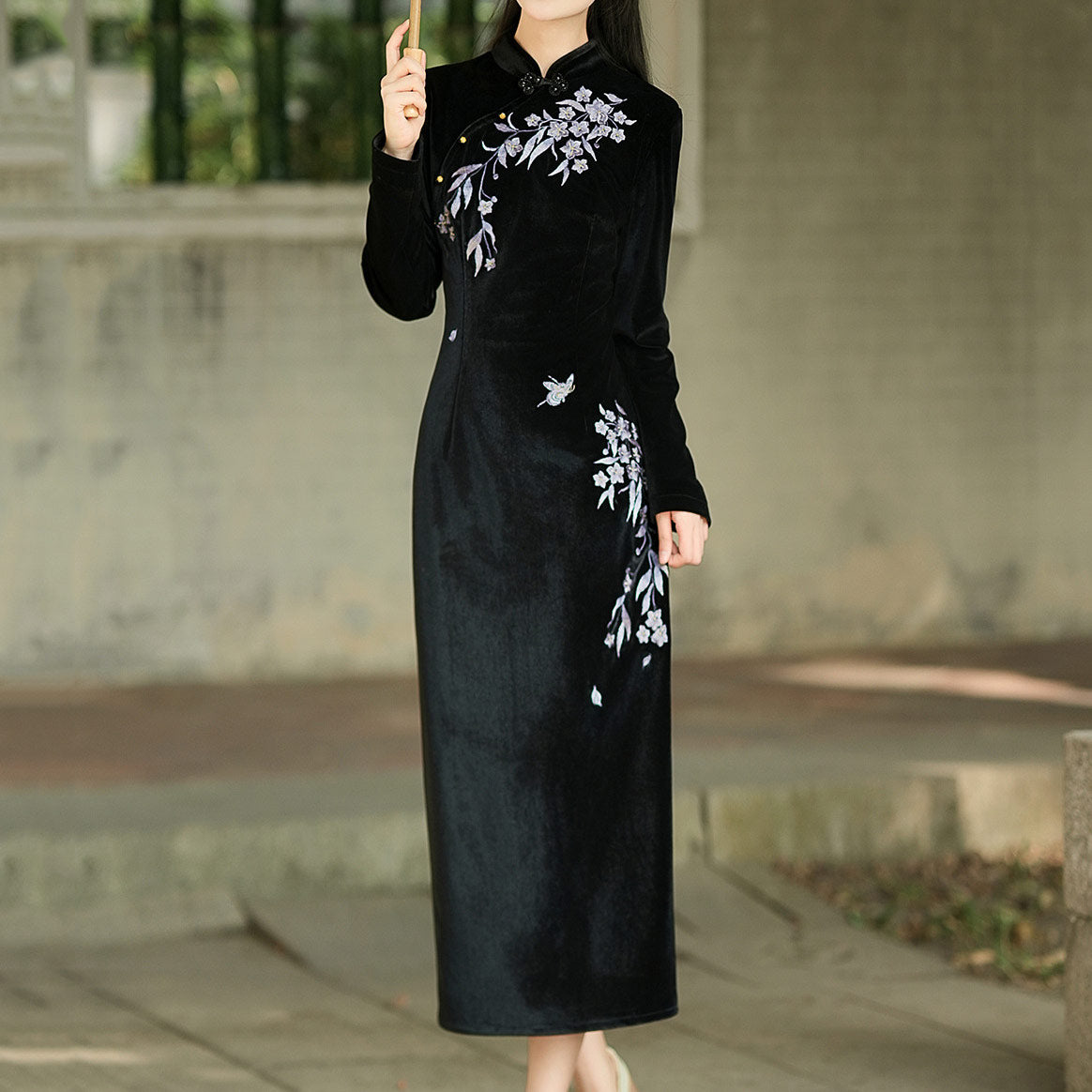 Black Flower Cheongsam Dress SE23814
