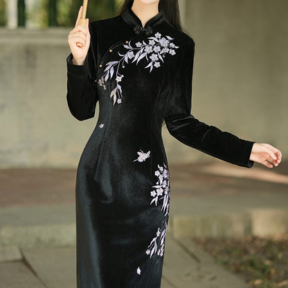 Black Flower Cheongsam Dress SE23814
