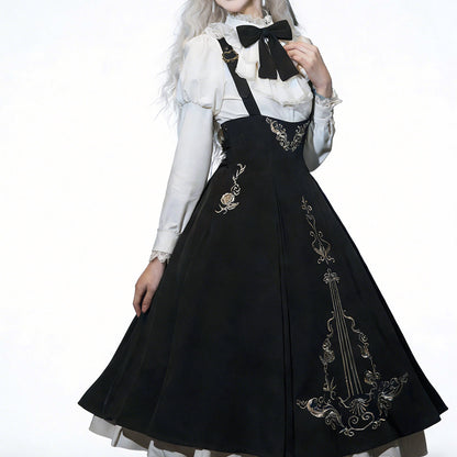 Black Gothic Lolita Dress with Violin Embroidery SE23860
