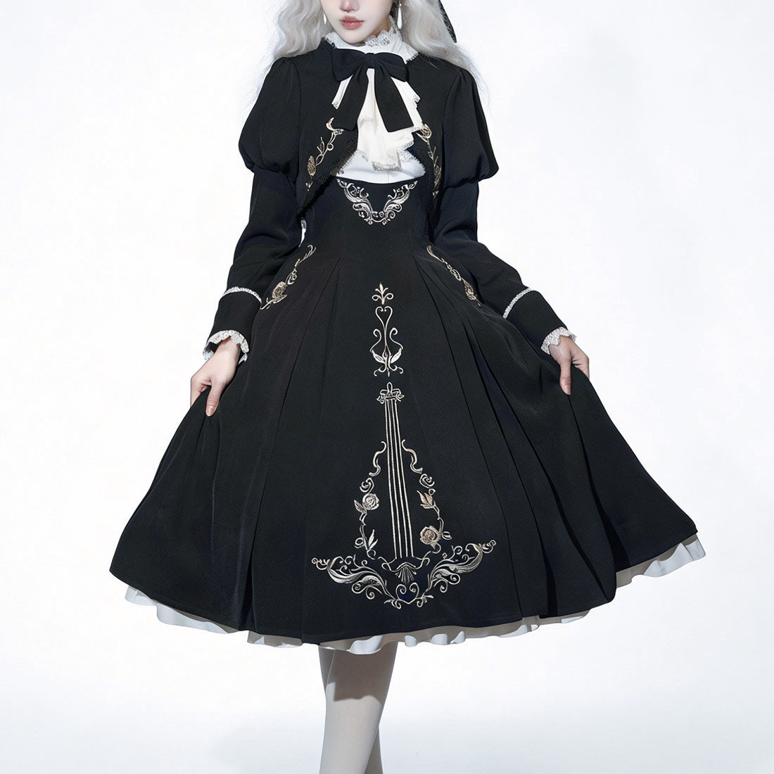 Black Gothic Lolita Dress with Violin Embroidery SE23860
