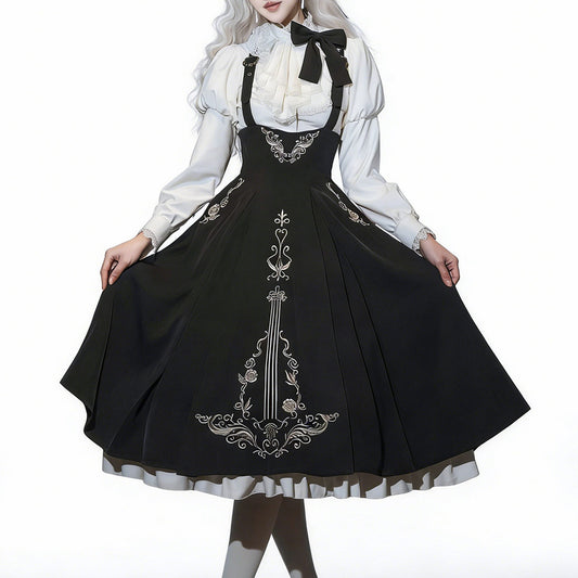 Black Gothic Lolita Dress with Violin Embroidery SE23860