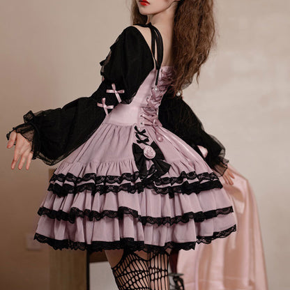 Black Lace Bow Rose Flower Dress SE22831