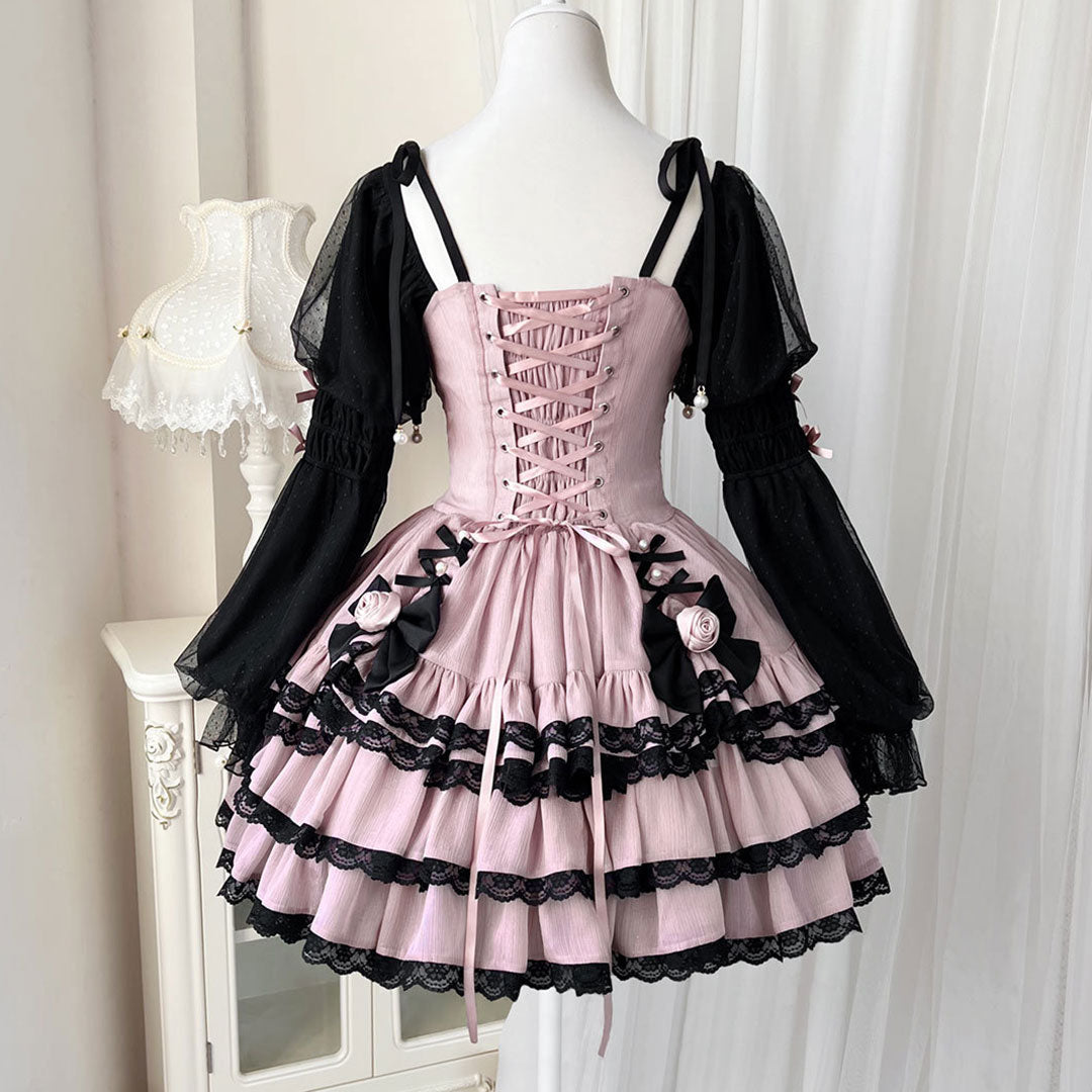 Black Lace Bow Rose Flower Dress SE22831
