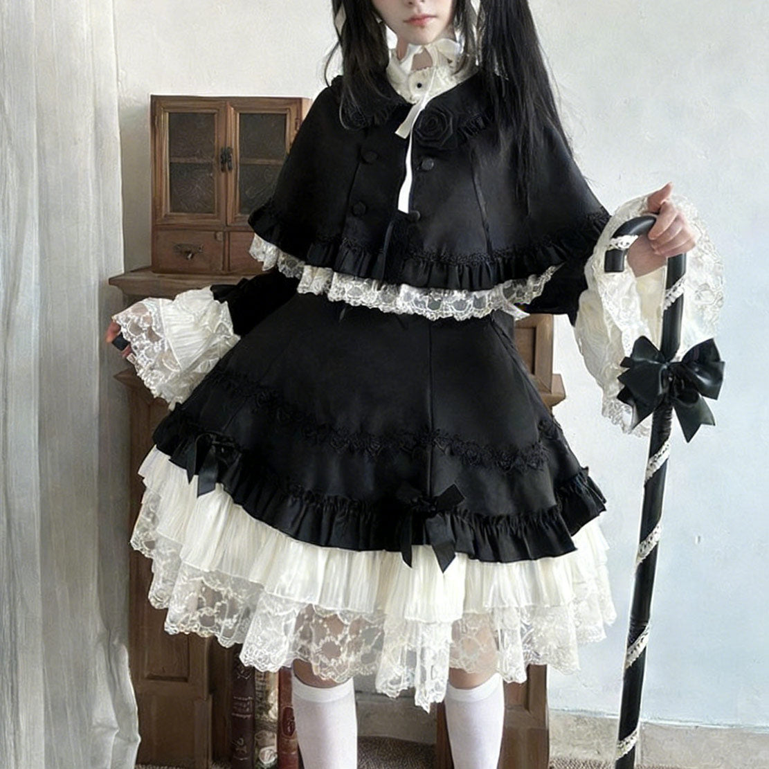 Black Lace Gothic Lolita Dress Set SE23865