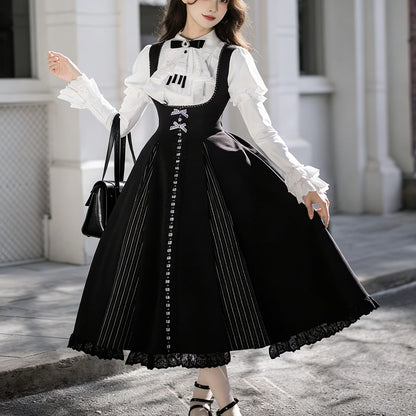 Black Lolita Dress with White Ruffled Blouse SE23892
