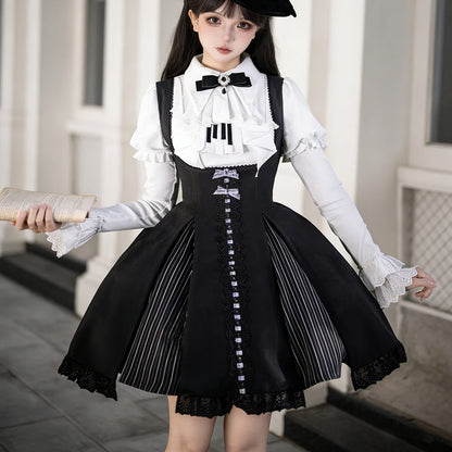 Black Lolita Dress with White Ruffled Blouse SE23892