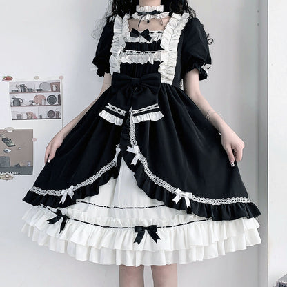 Black White Lolita Bow Dress SE22764