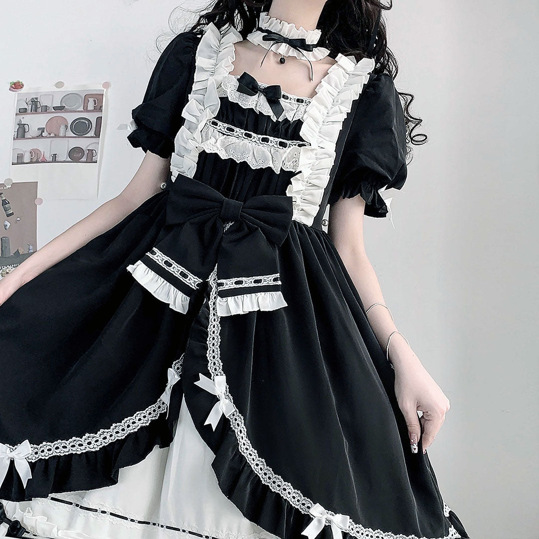 Black White Lolita Bow Dress SE22764