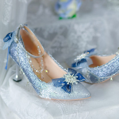 Blue Lolita Flower Heels Shoes SE23640