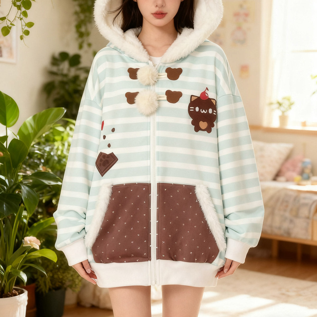 Blue Striped Cat Hoodie SE23789