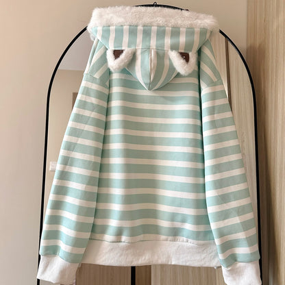 Blue Striped Cat Hoodie SE23789
