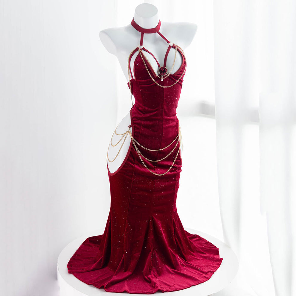Women's dress elegant sexy party, backless, pleated slit, bodycon