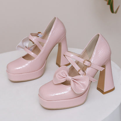 Bow Chunky Heels Shoes SE23888