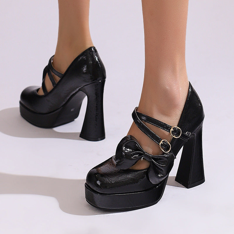 Bow Chunky Heels Shoes SE23888