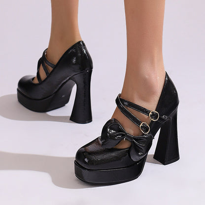 Bow Chunky Heels Shoes SE23888