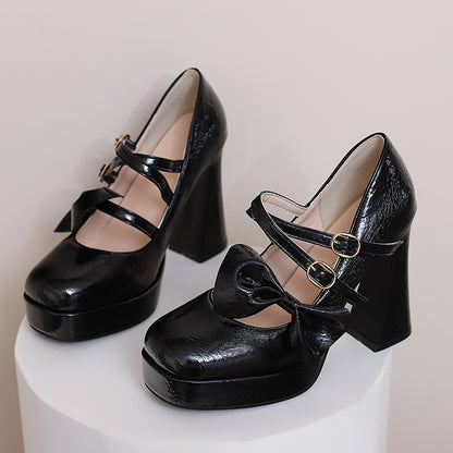 Bow Chunky Heels Shoes SE23888