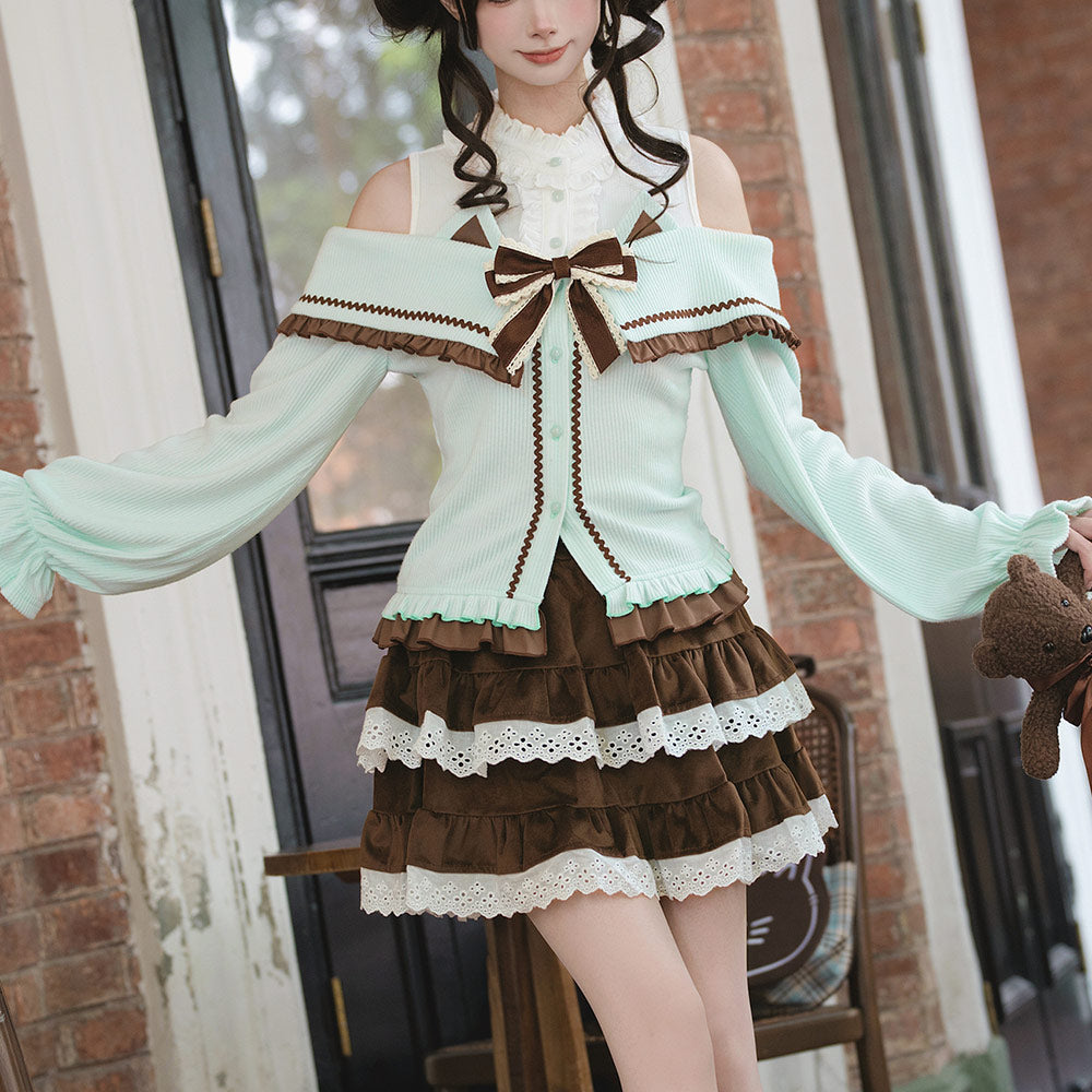 Bow Knit Sweater Skirt Set SE23821