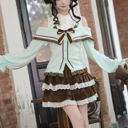 Bow Knit Sweater Skirt Set SE23821