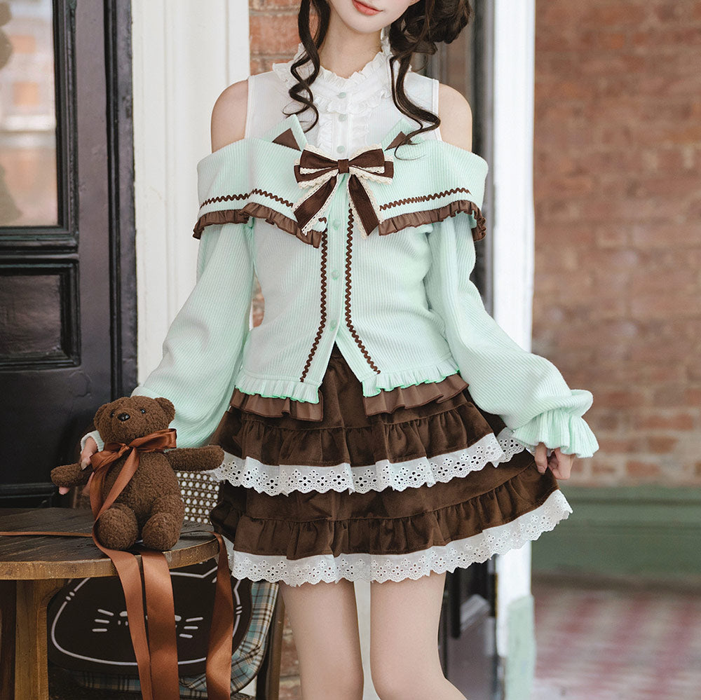 Bow Knit Sweater Skirt Set SE23821
