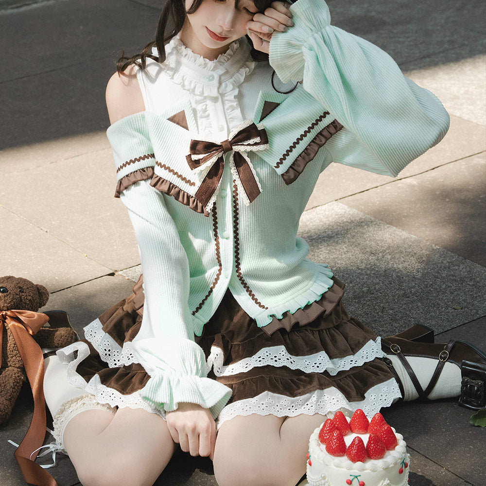 Bow Knit Sweater Skirt Set SE23821