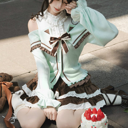 Bow Knit Sweater Skirt Set SE23821