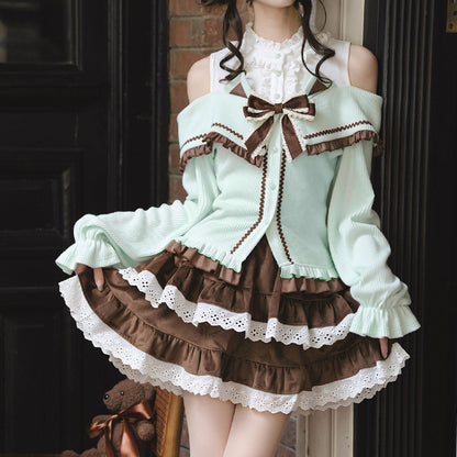 Bow Knit Sweater Skirt Set SE23821