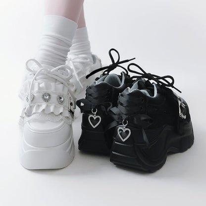 Lace Bow Rhinestone Platform Shoes SE23597
