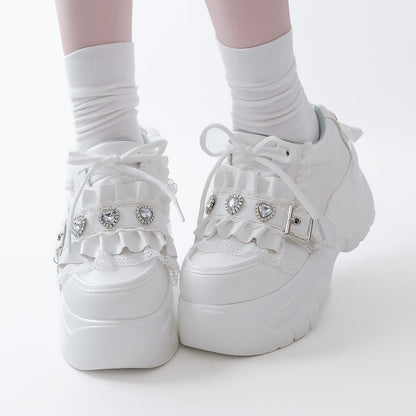 Lace Bow Rhinestone Platform Shoes SE23597